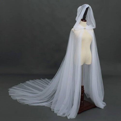 Halloween Costume for Women Hood Tulle Cape Cloak Black Whit