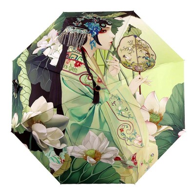 Ancient style girl three fold folding umbrella creative smal
