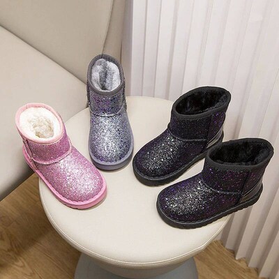 Winter Girls Snow Boots Glimmer Three Colors Thick Fur Kids
