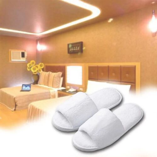1pair Disposable Travel Hotel Slippers White Towelling Close