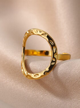 Irregular Hollow Opening Rings For Women Stainless Steel Gol