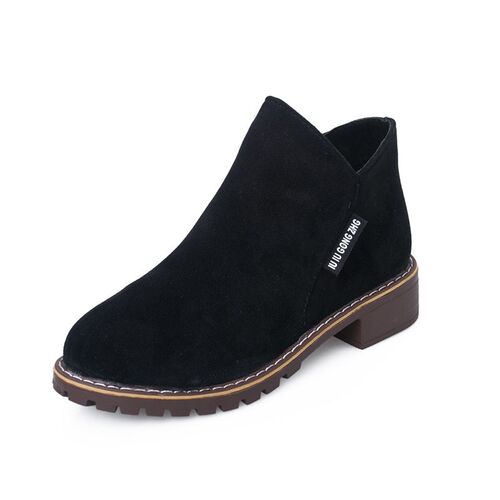 Retro Short Boots Women Chunky Flat Martin Boots Side Zipper