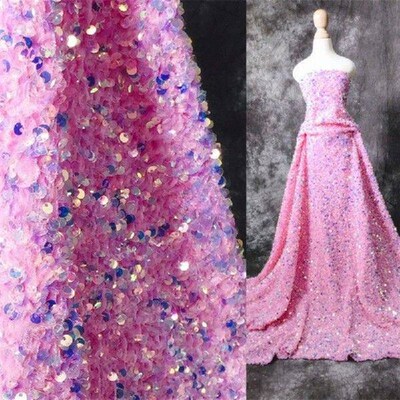 50x125cm Fantasy Sequin Fabric Illusory Color Pink Thick