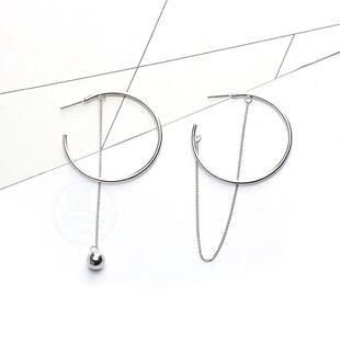asymmetric tassel Cir Earrings ball wind simple Very metal