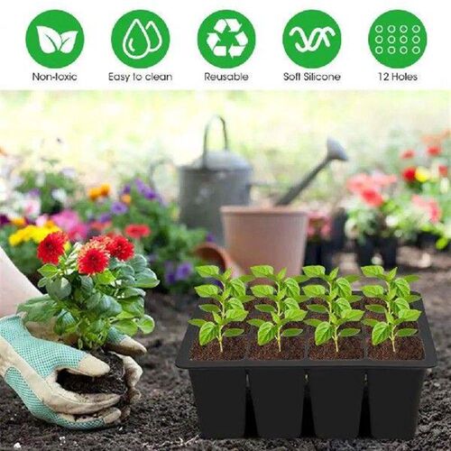 12 Grids Seeds Starting Tray with Drainage Holes Silicone