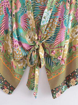 Vintage Boho Kimono Peacock Short Robe Swimsuits Women Fashi