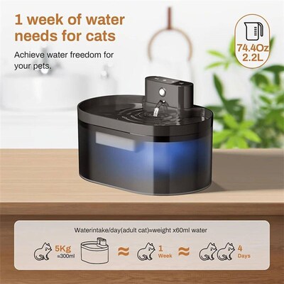 2.2L Wireless Automatic Pet Water Dispenser Rechargeable Cat