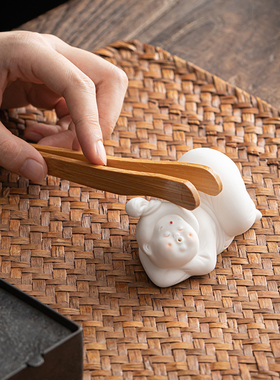 创意可爱手工陶瓷唐女茶拨架文房用品茶搁搁笔架文具茶席丑萌摆件