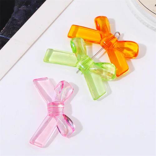 4Pcs Acrylic Iridescent Ribbon Bow Beads Unique Handmade DIY