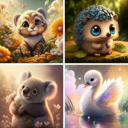 5D DIY Diamond Painting Round Diamond Cute Cartoon Animal Ti