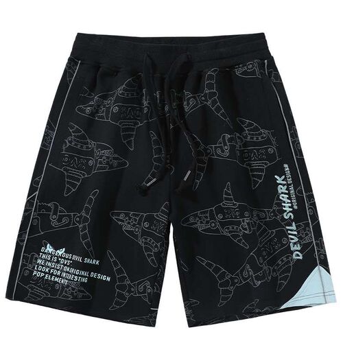 Summer Full Print  Embroidered Letter Reflective Strip Pants