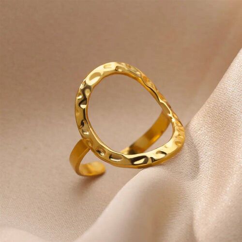 Irregular Hollow Opening Rings For Women Stainless Steel Gol