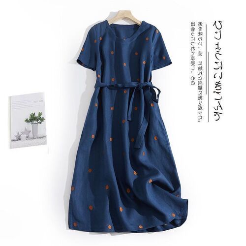New 2-color Artistic Wave Dot V-neck Short-sleeved Linen Sho