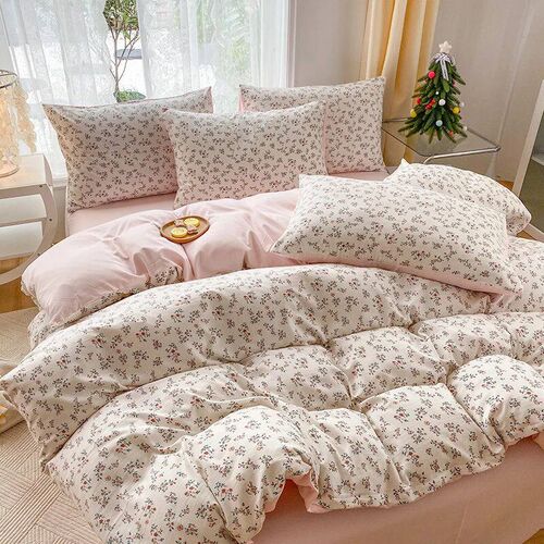 3-piece cartoon heart-shaped plant floral print set, a duvet