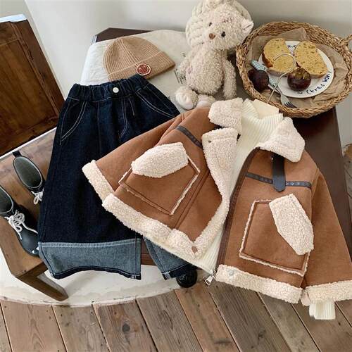 Boys And Girls Winter Korean Style Fur One-piece Deerskin Ve
