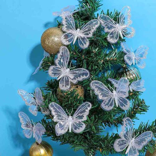 6pcs New Year 2022 Xmas Tree Butterfly Clip Christmas Decora