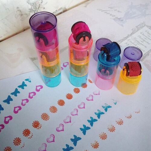 3/6 Pcs Mini Ink Stamp Roller Diary Seal Kids DIY Art Toys D