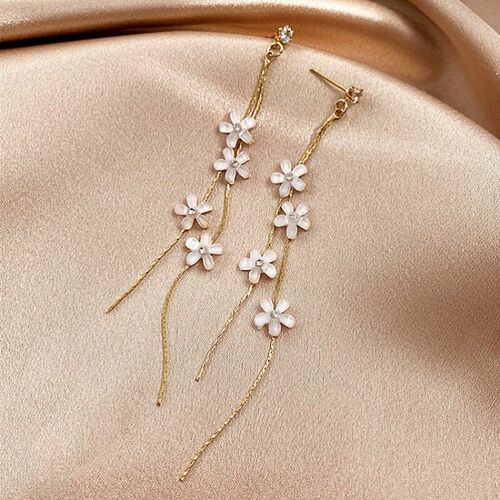 2023 Fashion Women Resin Flower Rhinestone Tassel Long Earri