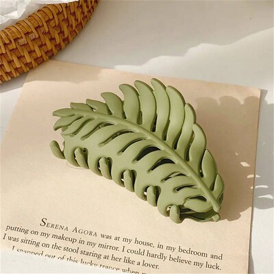 Fashion Leaf Shape Solid Color Hair Claw for Women Frosted G