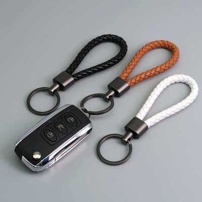 High quality woven leather rope keychn zinc alloy buckle key