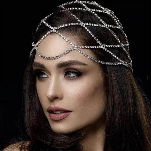 2023 Hollow Rhinestone Mesh Headpiece Wedding Head Chain Jew