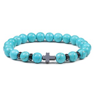 Prayer Men Natural Stone Wood Beads Rosary Hematite Cross Br