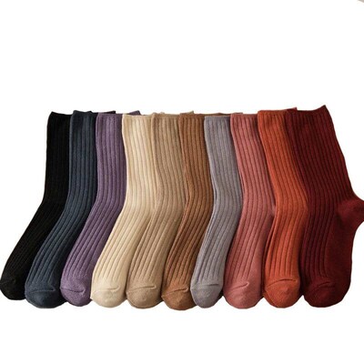 3 Pairs Lot Socks Sets Women Solid Color Elegant Retro Long