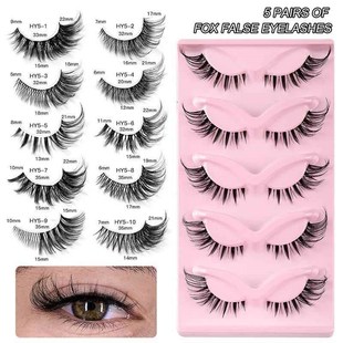 False Eyelashes Wispy Cat Eye 5 Pairs Natural Fluffy Volume