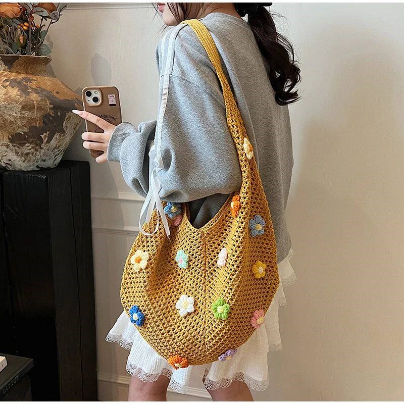 Korean Womens Woven One-shoulder Underarm Bag Large Capacit图片