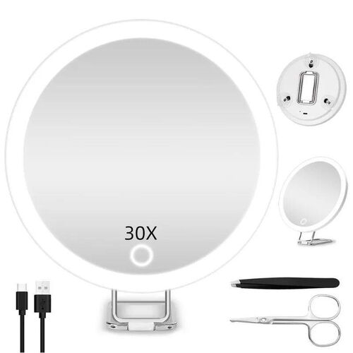 6 Inch Magnifying Mirror with Light 5-30X Portable Travel Ma