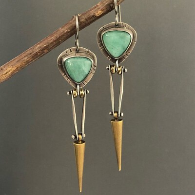 Vintage Boho Ethnic Green Resin Stone Drop Dangle Earrings F
