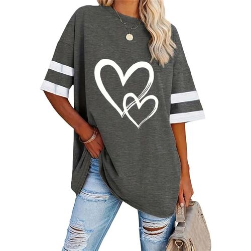 Comfortable Large Size Heart-Shaped Short Sleeve Womens Top