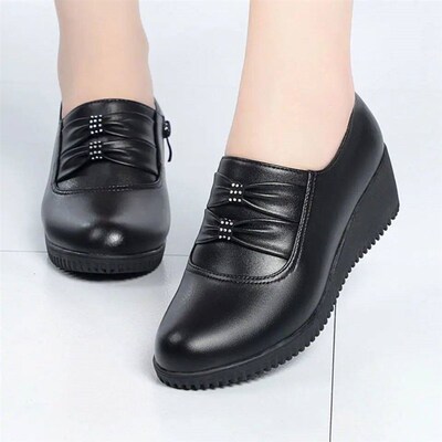Mom black artificial leather flats platform spring black wom