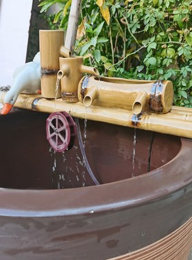 陶瓷圆形鱼缸造景循环流水器摆件过滤增氧配件仿竹子竹筒搭配配件