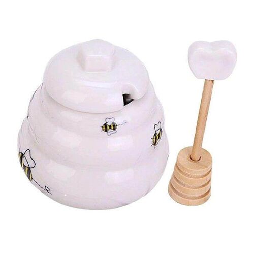 Mini Ceramic Beehive Honey Jar with Wooden Dipper Honey