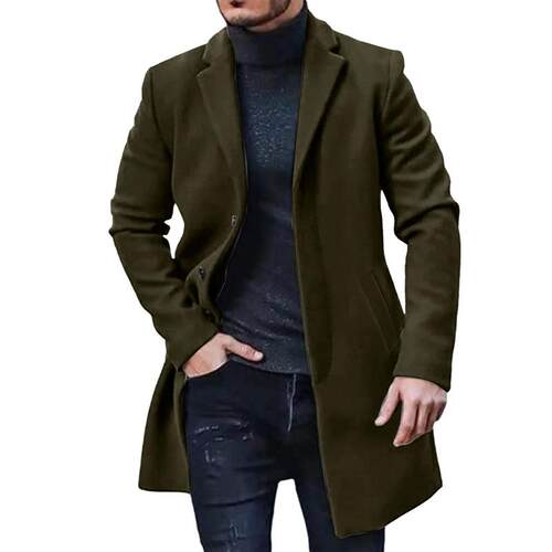 Spring  Mens Fashion Solid Color Wool Coat Handsome Lapel r