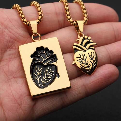 Popular Couple Heart Shaped Bead Chain Rock Style Pendant Ne