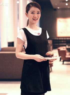韩版时尚咖啡厅奶茶店工作服围裙家政餐厅服务员后背交叉背带围腰