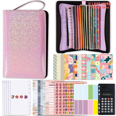 A6 PU Leather Budget Binder Planner with Zipper Pockets Cash