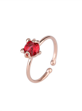 0350 red diamond cat open ring female tide tower inlaid zirc
