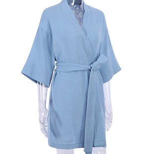 Crape Cotton Robe Womens Nightwear Mini Bathrobes Lace Up S
