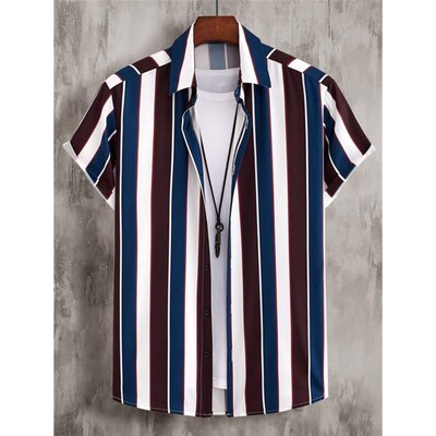 2023 Male Clothes Simple Stripes 3d Hawaiian Shirt Men Cloth