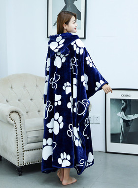 加厚法兰绒休闲毛毯办公室午睡空调毯春夏季保暖披肩懒人披风斗篷