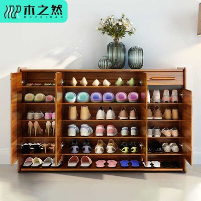 inese-style Solid Wood Shoe Cabinet Balcony Storage Cabinet