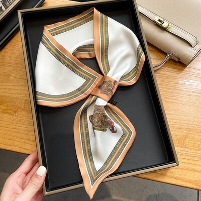 Fashion Print Hair Ribbons Scarf Women Silk Scrunchies Hair