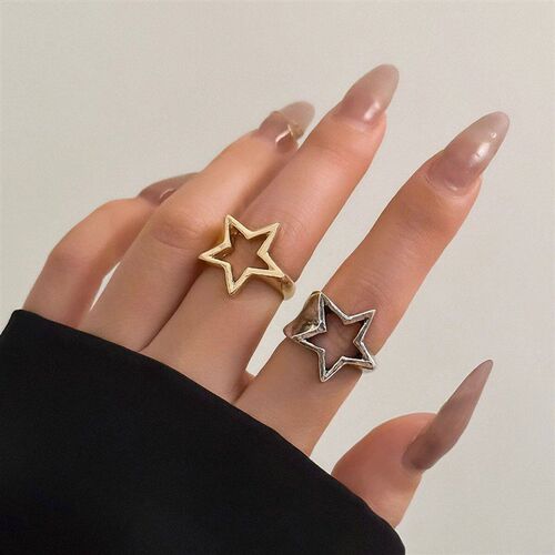 Vintage Punk Irregular Hollow Star Metal Open Rings for Wome
