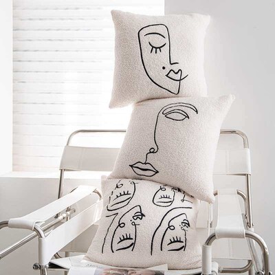 Nordic Ins Style White Lamb Plush Embroidery Art Abstract Fi