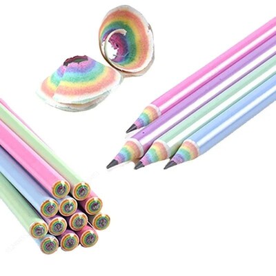 12 Packs Childrens rainbow paper HB Pencil Environmentally