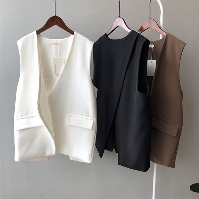 Stacked Outer Suit Vest Womens Korean-style V-neck Sleevele