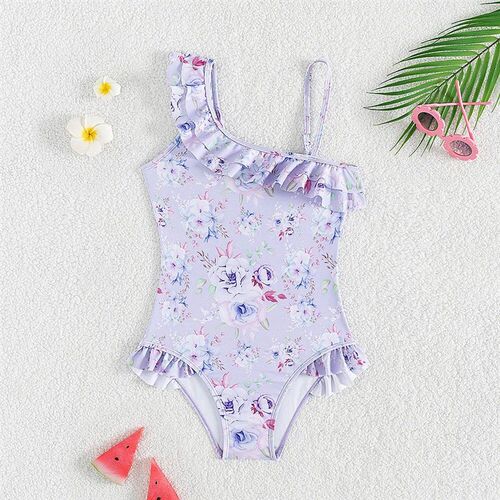 5-14Years teen Girls one-piece Swimwear Floral Print Ruffles